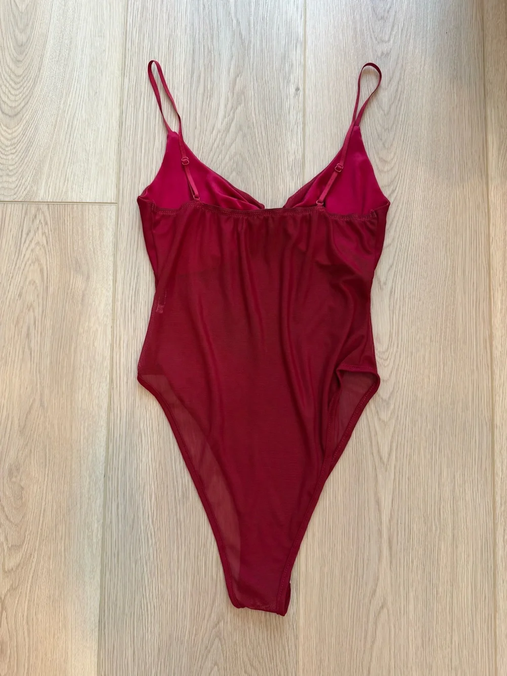 LIKE NEW Sheer Burgundy Bodysuit with Spaghetti Straps - Picture 4 of 4